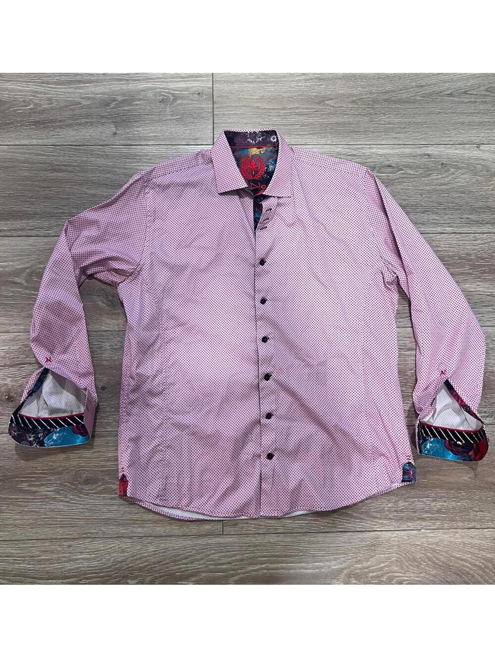 Men’s Au Noir Shirt Mozi Pink with floral cuffs, Small